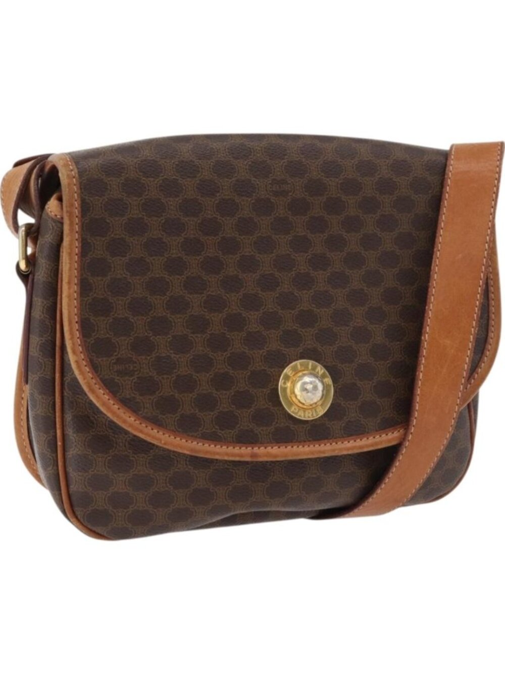 CELINE Macadam Canvas Shoulder Bag PVC Leather Brown Gold